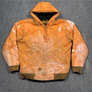 BRAZOS Work Force Men's Orange Bleached Hooded Work Jacket Size M Distressed